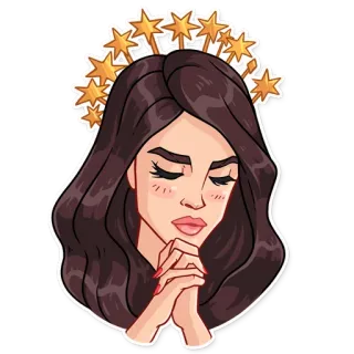 🙏 여자, 별, 기도, 눈 감음, 손, 후광, 아름다움 telegram sticker