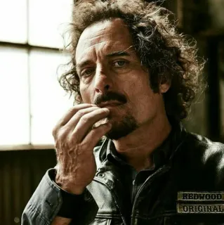 😐 man, leather jacket, redwood original, sons of anarchy, motorcycle club telegram sticker