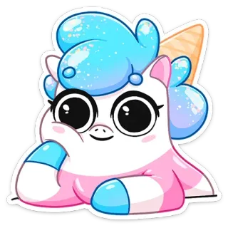😑 unicórnio, desenho animado, fofo, kawaii, sorvete, adesivo, animal telegram sticker