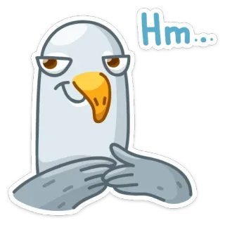 😏 Hm... pássaro, gaivota, pensando, expressão, fofo, desenho animado whatsapp sticker