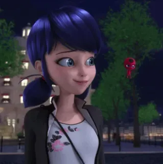 😄 Marinette Miraculous: Tales of Ladybug & Cat Noir cartoon, girl, smiling, animated, night, ladybug, miraculous whatsapp sticker