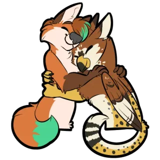 💕 furry, fox, bird, hug, anthro, cartoon telegram sticker