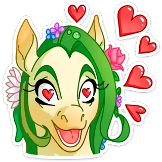 🥰 Poney, Dessin animé, Coeurs, Amour, Mignon, Fleurs telegram sticker