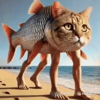 🤩 кот, рыба, гибрид, фэнтези, животное, пляж, ноги telegram sticker