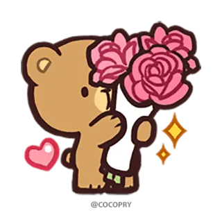 💐 ours, dessin animé, fleurs, coeur, mignon, amour whatsapp sticker