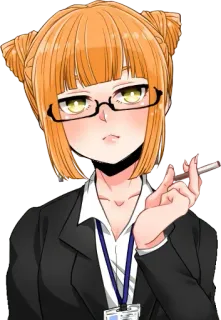 🤓 Anime, Fille, Cigarette, Bureau, Lunettes telegram sticker