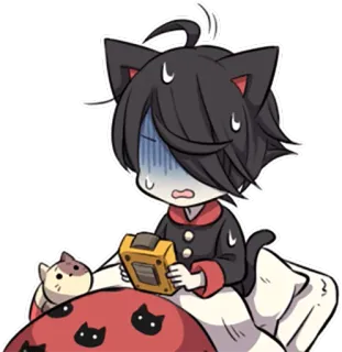 😱 Anime, Cartoon, Figur, Katze, Schweiß, Überrascht, Bett telegram sticker