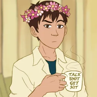 😐 TALK SHIT GET HIT 攻撃的, 悪口, 漫画, 人, マグカップ, 花冠 telegram sticker