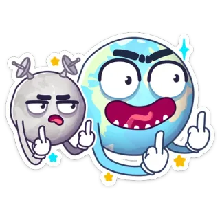 🖕 ดวงจันทร์, โลก, นิ้วกลาง, หยาบคาย, การ์ตูน, ดาวเคราะห์ telegram sticker