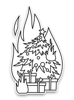 🎄 árbol de Navidad, fuego, ardiendo, regalos, fiesta, destrucción telegram sticker