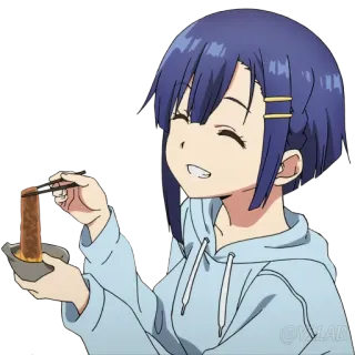 😁 Anime, Garota, Comendo, Macarrão, Sorrindo, Feliz telegram sticker