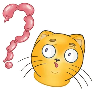 🤔 cat, question mark, sausages, animal, cartoon, food, confused whatsapp sticker