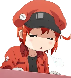 😌 AE 3803 Anime, Glóbulo rojo, Cells at Work!, Cansado, Chica anime, Lindo whatsapp sticker