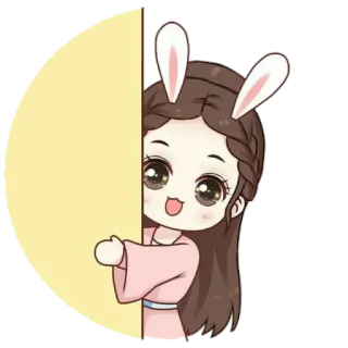 🍄 orejas de conejo, lindo, dibujos animados, kawaii whatsapp sticker