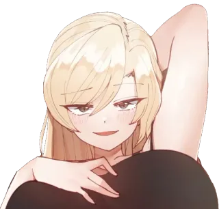 😏 Anime Mädchen, blonde Haare, Grinsen, Frau, Cartoon telegram sticker
