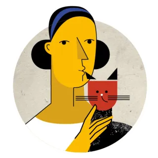 👆 femme, chat, portrait, art moderne, illustration, simple, géométrique, minimaliste whatsapp sticker