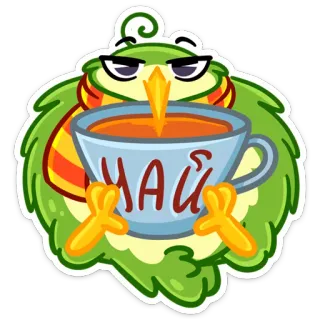 ☕️ ЧАЙ chá, pássaro, xícara, russo, desenho animado, bebida telegram sticker