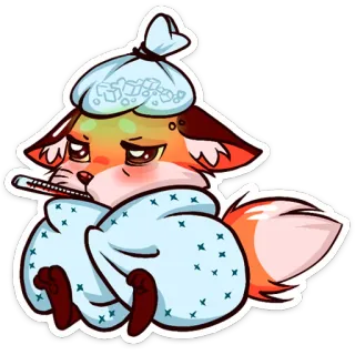 🤒 лиса, болен, болезнь, термометр, милый, пакет со льдом whatsapp sticker
