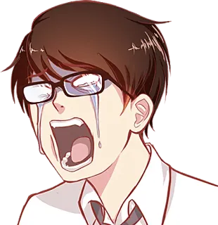 😭 piangendo, arrabbiato, triste, angosciato, emotivo, anime, manga, occhiali, ragazzo telegram sticker