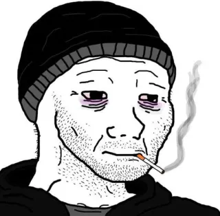 🚬 wojak, meme, cigarette, depressed, sad, beanie telegram sticker