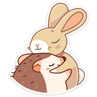 🤗 animals, rabbit, hedgehog, hug, cute, friendship, cartoon telegram sticker