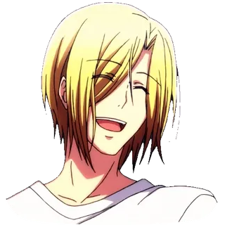 😂 anime, capelli biondi, sorriso, ritratto, cartone animato telegram sticker