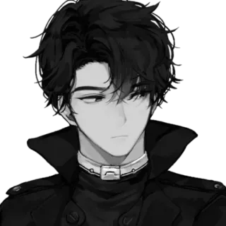 🪁 อนิเมะ, ผู้ชาย, ผมดำ, ปกเสื้อ, แจ็คเก็ต, ภาพเหมือน telegram sticker