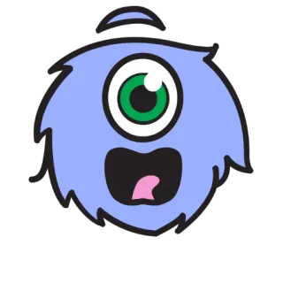 😮 Monstruo, Un ojo, Lindo, Dibujo animado, Azul, Esponjoso, Criatura, Personaje telegram sticker