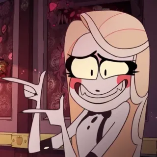 🟡 Charlie Hazbin Hotel Hazbin Hotel, Чарли, мультфильм, персонаж, улыбается, указывает telegram sticker
