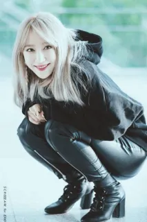 🌨 SCREAM by EXO woman, squatting, EXO, SCREAM, hoodie, leather pants, boots telegram sticker