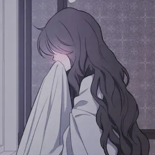 ☕️ anime girl, sad, long hair, emotional whatsapp sticker
