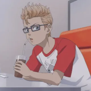 🥤 Animé, Dessin animé, Garçon, Lunettes, Boire, Chemise rouge telegram sticker