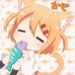 😊 かじ アニメ, 猫, 魚, かわいい, ちび, 可愛い whatsapp sticker