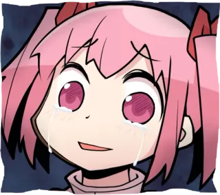 😰 Madoka Kaname Puella Magi Madoka Magica Anime, Huilend, Roze haar, Magisch meisje, Cartoon telegram sticker