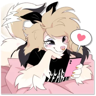 🩷 furry, anthro, cute, phone, heart, love, texting, blonde, relaxed whatsapp sticker