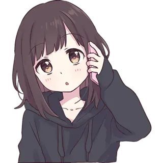📞 anime, girl, phone, hoodie, cartoon, cute whatsapp sticker