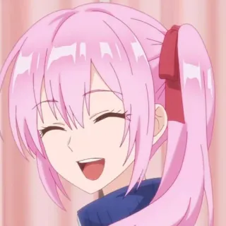 🍧 Anime, Cartoon, Pinke Haare, Pferdeschwanz, Lächelnd, Süß telegram sticker
