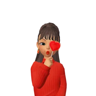 😘 Dessin animé, Fille, Rouge, Coeur, Sucette, Mignon telegram sticker