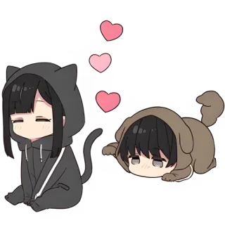 🐶 anime, kot, pies, słodkie, chibi, serce, kawaii whatsapp sticker
