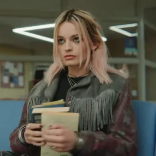 🌸 Maeve Wiley Sex Education televisión, adolescente, escuela, libros, pelo rubio telegram sticker