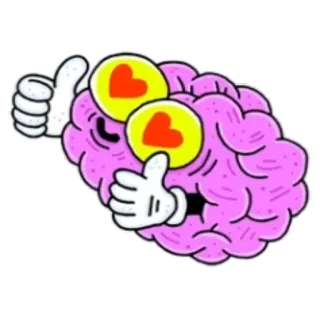🧠 brain, hearts, love, cartoon, cute, thumbs up, positive telegram sticker