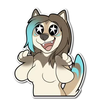 ⭐ furry, cartoon, animal, wolf, star eyes, happy telegram sticker