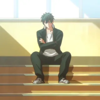 ❔ anime, guy, sitting, stairs, character, manga telegram sticker