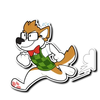 🏃‍♂️ antropomórfico, furry, perro, corriendo, dibujos animados, ilustración, gafas telegram sticker