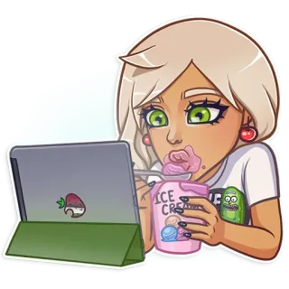 😲 ICE CREAM es krim, wanita, kartun, camilan, makanan telegram sticker