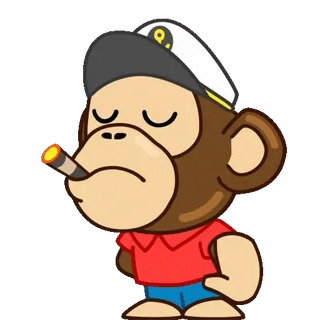 😒 ลิง, กัปตัน, หมวก, ซิการ์, การ์ตูน, สัตว์, ตัวละคร whatsapp sticker
