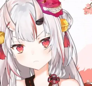 😡 anime, garota, máscara oni, olhos vermelhos, chifre, japonês, vtuber telegram sticker