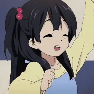 🐾 Chica anime, Dibujo animado, Lindo, Sonriendo, Chica, Pelo negro telegram sticker