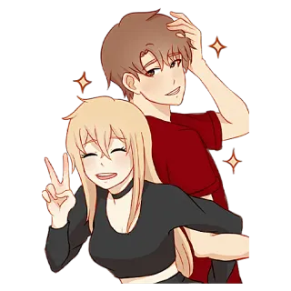 ✌️ Kartun, Anime, Pasangan, Tanda perdamaian, Peluk, Romansa whatsapp sticker