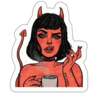 🚬 diabo, demônio, mulher, chifres, vermelho, sexy, café telegram sticker